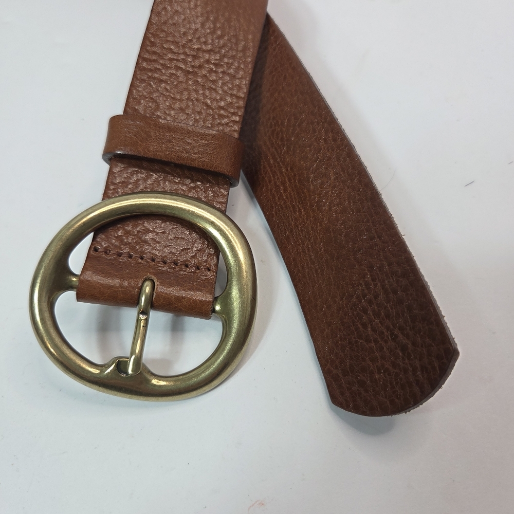 belt shak italian brown leather wms belt sz L 49in brass buckle western cowgirl